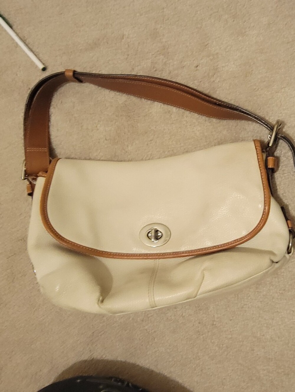 Cream and Brown Leather Shoulder Bag  Coach Y2K